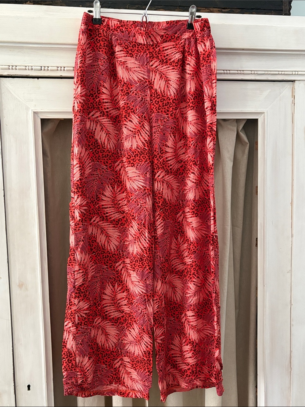 George Red and Pink Tropical Leaf Print Pants